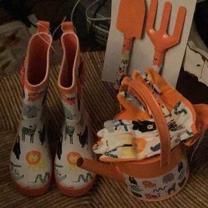 Kids gardening set with matching rain boots